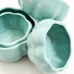 Teal Foral Glaze Bowl Set 2pcs